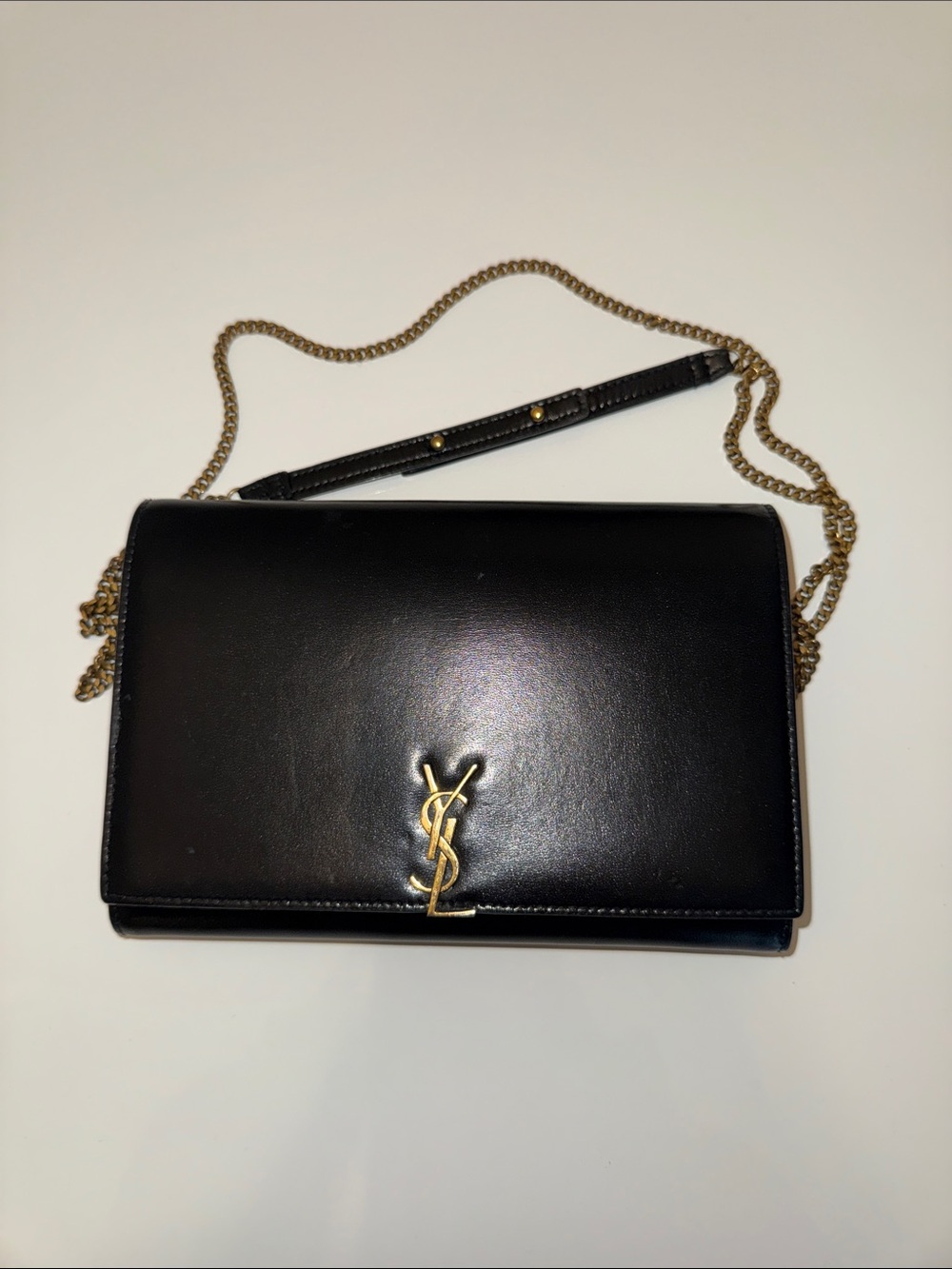 Saint Laurent Black Leather Crossbody with Gold YSL Hardware